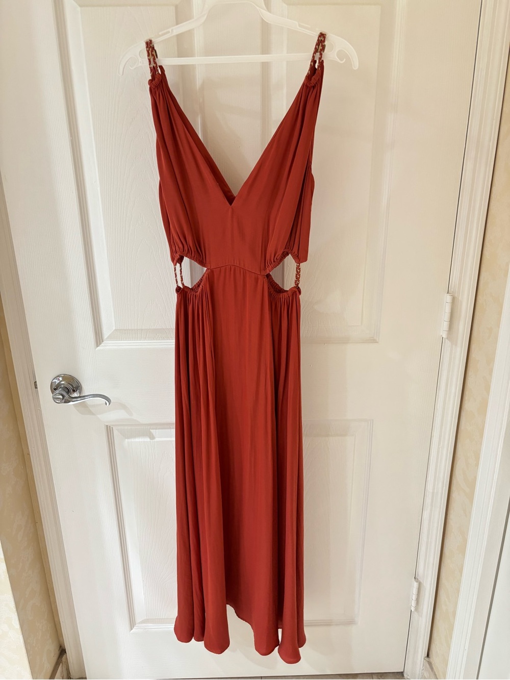 Maje Brick Red Cutout Maxi Dress with Braided Straps